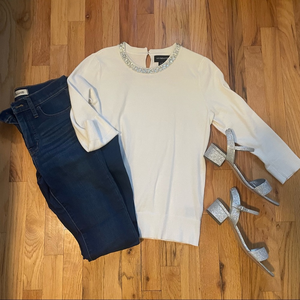 White sweater with embellished collar